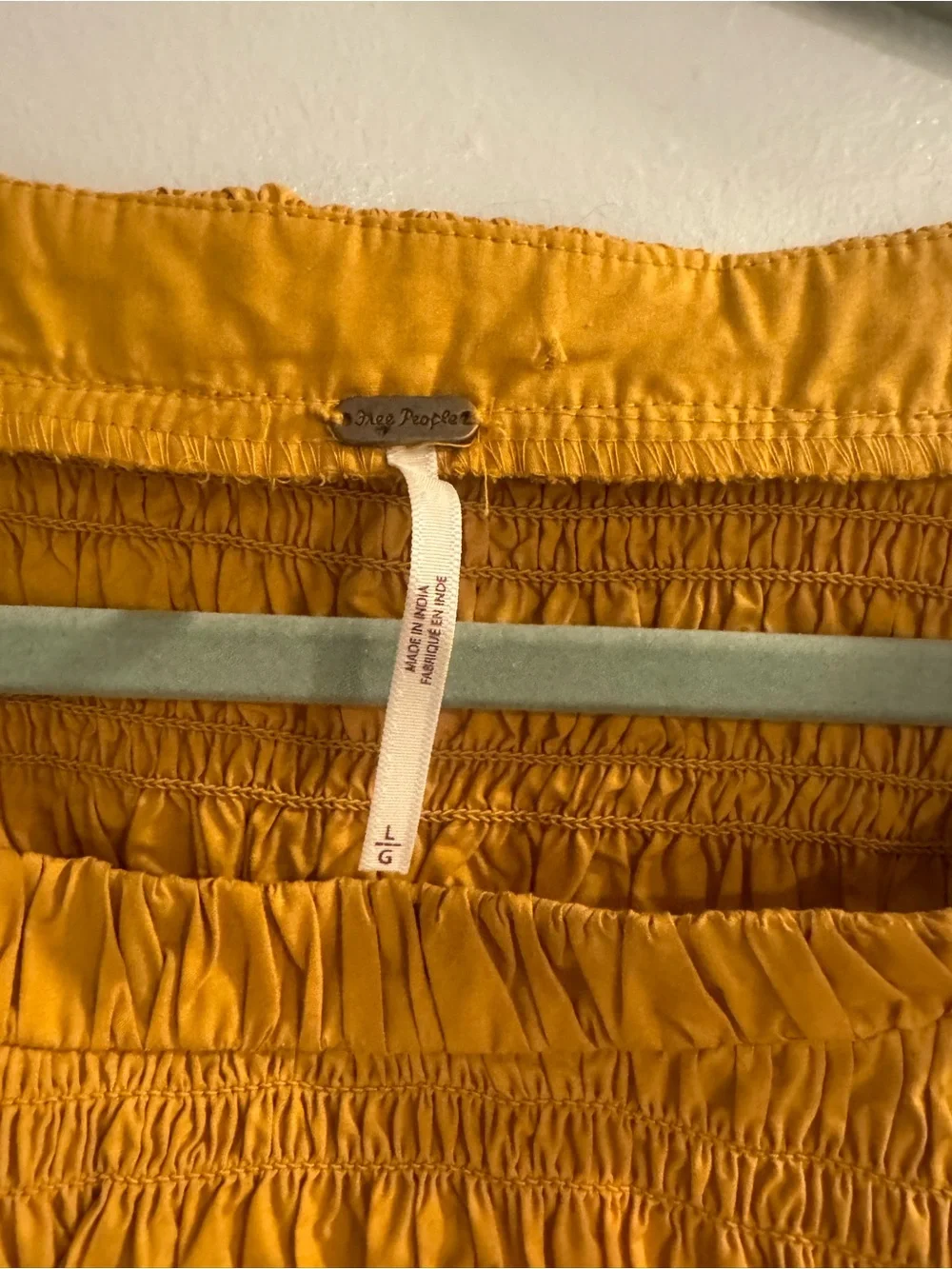 Free People Mustard Smocked Peplum Blouse Women's Size Large Boho cottagecore